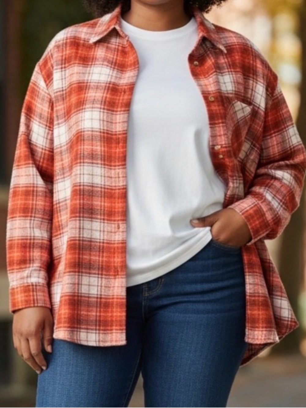 Lane Bryant Orange-Red Plaid Shirt